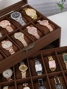 Nueva caja de almacenamiento y exhibición de relojes de madera de nogal, disponible en múltiples estilos: 3/5/6/10/12 ranuras, tapa de vidrio con ventana, caja de colección de relojes de gran capacidad, vitrina para el hogar u oficina, regalo ideal para ocasiones especiales - Marrón - Ver 11