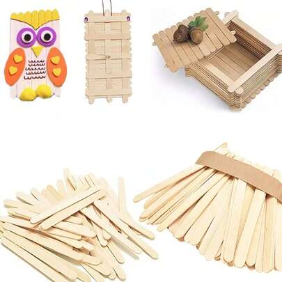 100pcs Handmade Wooden Craft Sticks, Natural Wooden Popsicle Sticks, Unprocessed Bamboo Sticks, DIY Handcraft Sticks, Craft Projects, Tongue Depressor Lollipop DIY Art Sticks