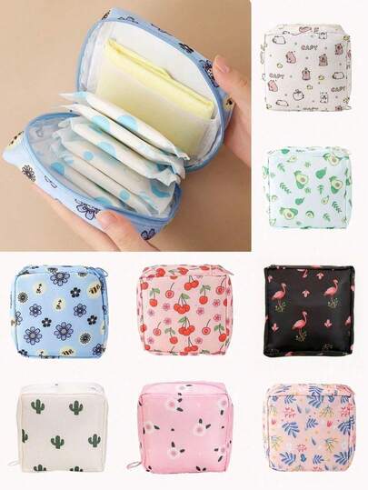Túi đựng băng vệ sinh họa tiết hoạt hình, túi đựng băng vệ sinh cỡ lớn, túi chống thấm nước dùng cho băng vệ sinh cho con bú, tampon, sản phẩm vệ sinh phụ nữ, đồ dùng du lịch, đồ dùng học tập, quà tặng Ngày của Mẹ/Sinh nhật/Giáng sinh, phong cách Bohemian.