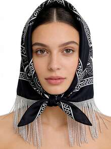 1件女士波西米亚风流苏方巾，仿钻石穗饰，适合派对、婚礼、街头等场合 - 彩色 - 查看 1