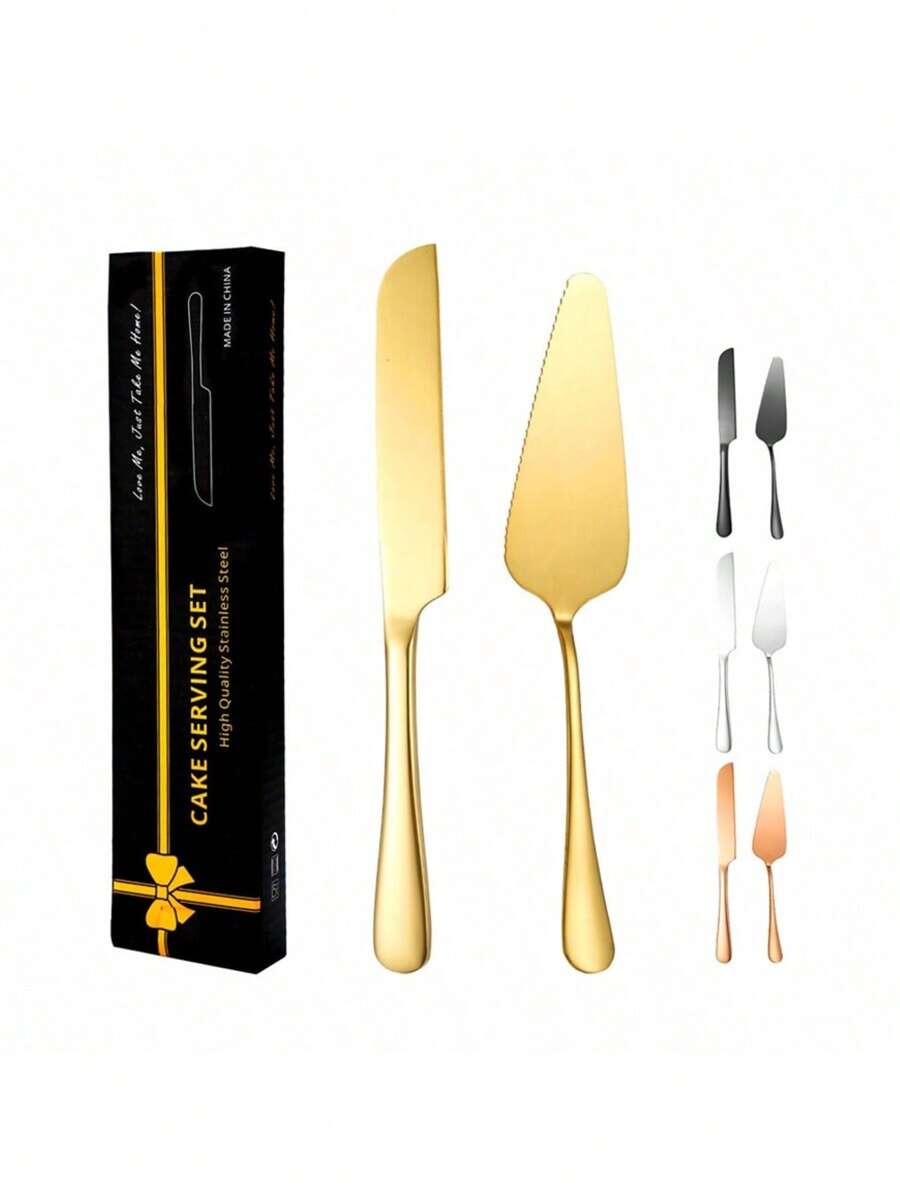 2件套不锈钢蛋糕铲套装 - 适用于蛋糕、馅饼、糕点和披萨，适合生日、婚礼、派对和各种活动 - 彩色 - 查看 1