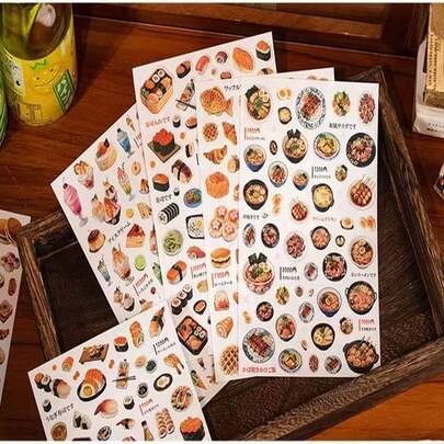 2 piezas Pegatinas con tema de comida deliciosa de estilo vintage, decoraciones DIY para scrapbooking, útiles escolares, pegatinas para estuches de teléfono