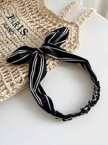 1件春夏黑白兔耳弹力发箍，波点条纹印花，优雅时尚发饰 - 彩色 - 查看 10