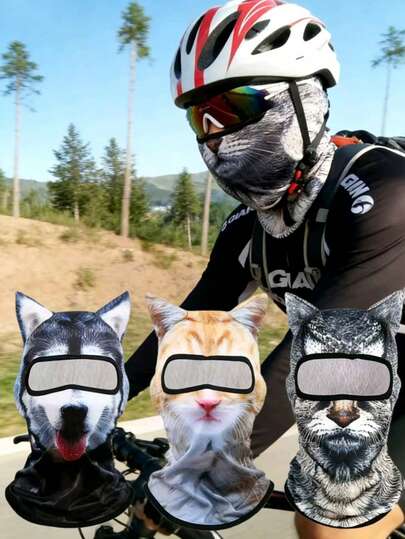 1 Piece Of Universal Cycling Multi-Functional Face Mask/Neck Wrap, 3D Animal Balaclava Hat – Full-Face Sun Protection Mask, Suitable For Cycling, Camping, Hiking, And Party Supplies. Made Of Polyester Fiber, Featuring Designs Of Dogs And Cats. Ideal For All Seasons And Essential For Motorcycle Riding And Sun Protection.