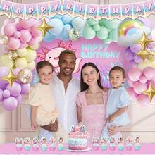 118pcs Mexican Axolotl-Themed Balloon Arch Set, Includes Rainbow Cloud And Star Foil Balloons, As Well As Pink, Purple, Blue, And Yellow Latex Balloons. Perfect For Birthday Parties, Baby Showers, First Birthday Celebrations, And Rainbow/Mexican Axolotl-Themed Parties. - Multicolor - View 6