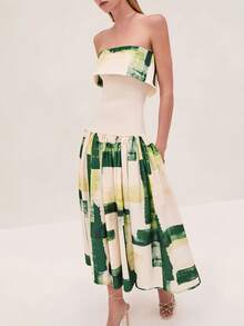 Summer New Fashion Elegant Printed Off-Shoulder Bodycon Midi Dress - Màu sắc hình ảnh - Xem 6