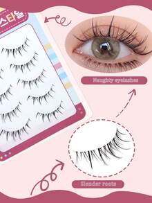 5 Pairs Japanese/Korean Style Pointed Tip Cartoon Anime Fake Eyelashes, Natural Fairy Lashes For Makeup, Dates, Travel - Spiky Manga Lashes - View 3