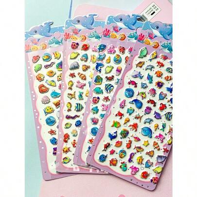 Pegatinas decorativas 3D estereoscópicas con agua, adecuadas para preescolar, niños, recompensas, agitar e interactuar, pegatinas de dibujos animados DIY, decoración del hogar, decoración de fiestas, regalos de cumpleaños, diversos regalos festivos, accesorios de moda, DIY