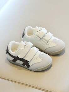 Kids' Two-Tone Casual Sneakers – Dual Adjustable Hook And Loop Straps, Faux Leather Upper, Lightweight Sole, Stylish Daily & School Toddler Footwear - Beige - View 3