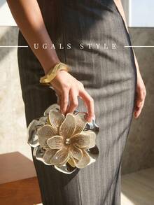 Bolso de mano de lujo para mujer decorado con flores de diamantes, diseño exquisito y contrastante, adecuado para galas, fiestas, combinación con vestidos diarios, formales y de noche, vestidos de cumpleaños - Multicolor - Ver 3