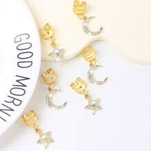 6pcs Eid Mubarak Rhinestone Star Moon Tassel Headpiece Set, Boho Cute Hip Hop Hair Clips, Headband, Hair Rings, Braided Rings, Eid Gift, Party Accessories - Gold - View 5