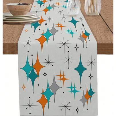 Geometric Tablecloth, Vintage Medieval Abstract Art Grey & Orange Table Runner, Dresser Scarf, Kitchen Dining Table Decor, Suitable For Home, Farmhouse, Party, Holiday