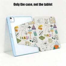 1pc Travel Pattern Flip Cover Desk Protective Case With Pen Slot, Compatible With IPad 10.9/10.2/Air 5th Gen/Pro 11/10th Gen/9.7/Air 2/IPad (7th Gen)/IPad (8th Gen)/IPad Air 4/5/Pad Pro 11/IPad 10.9" (2022), Smart Protective Cover, Compatible With IPad Air 13 (M3 2025)/Pad Air 11 (M3 2025)/Pad Air 11 (M3 2025)/Pad 11 (A16 2025), Supports S7/S8/S9/S6 Lite/S7+/S8+/S7FE/A7/A8/A9 - Multicolor - View 2