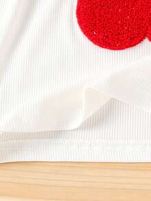 2pcs Girls Vintage Cute Cherry Embroidered Ruffle Trim Tank Top + Denim Skirt Outfit, Summer - White - View 6