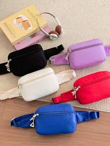 1pc Teenager Multi-Pocket Zipper Closure Solid Color Casual Crossbody Bag, Suitable For Ramadan Shopping And Daily Use - A - View 1