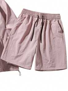 Summer Lightweight Loose-Fitting Casual Outdoor Beach Single-Layer Lightweight Shorts Set - 粉色 - 查看 3