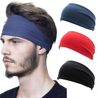 2pcs Random Color European And American New Sports Sweatband, Men's Headband, Fitness Absorbent Headscarf, Yoga Running Hair Tie