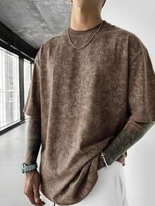 Simple Studio | Men's Vintage Minimalist Solid Color Washed Short Sleeve T-Shirt | Suitable For Summer Wear | Comfortable & Breathable | Leading Fashion - Brown - View 4