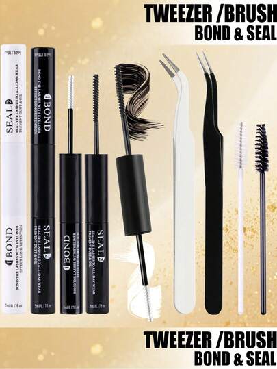 【6/3件套，黑色/白色胶水+镊子+睫毛刷】3件套，粉色胶水 - 低致敏性，防水，防汗，温和不刺激眼睛，适合运动、游泳、冲浪和化妆。游泳必备。流线型管状设计，耐用PVC材质 | 72小时强力粘合，不含乳胶，防水 | 适合DIY簇状假睫毛，自制假睫毛化妆工具 | 内含黑色睫毛延长胶水