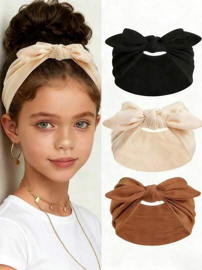 1-3pcs Women's Fashion Bohemian Headbands With Bow Detail, Non-Slip Elastic Headbands, Suitable For Workout, Daily Wear, Graduation, Brown, Black, White, Dark Grey