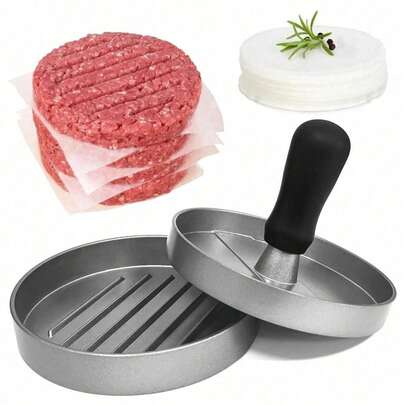 1 Set Hamburger Patty Maker & 100pcs Non-Stick Burger Press Papers, Kitchen Tool & Accessory, Suitable For Holiday Parties, Gatherings, Home Meals And Homemade Burgers