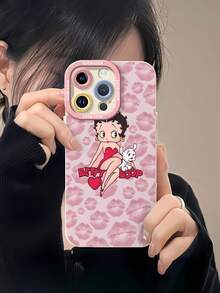 con vestido rojo y besos rosas. Esta elegante funda rosa es compatible con Samsung, Apple, VIVO, OPPO, , Transsion, ,  y Honor. Fabricada en silicona TPU, ofrece protección contra golpes y caídas, además de una sensación superior. Es un regalo ideal para familiares, amigos y seres queridos, y una opción perfecta para San Valentín y Año Nuevo. - Blanco - Ver 6