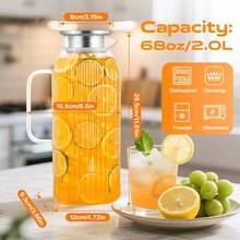 Glass Pitcher, 68oz Water Pitcher With Lid And Precise Scale Line, 18/8 Stainless Steel Iced Tea Carafe, Easy Clean Heat Resistant Borosilicate Jug For Juice, Milk, Cold Or Hot Beverages - 68oz-Sọc-2 cái - Xem 1