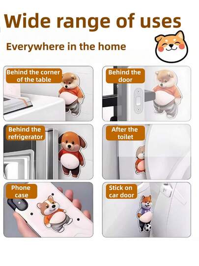 1pc/5pcs Corgi Anti-Collision Sticker, Waterproof PVC Material, Soft Shock-Absorbing Door & Wall Protector For Home Use, Applicable To Doors, Cabinets, Refrigerators Or Car Doors, Cute Stress Relief Toy, Car Anti-Collision Sticker, Laptop & Phone Decorative Decal