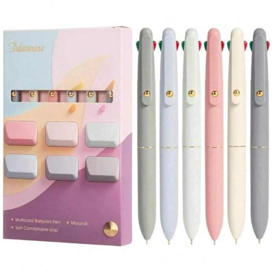 Multicolor Pens 4-In-1 Colored Ballpoint Pen 0.5mm Fine Point Smooth Writing Nurse Accessories For Work Gifts For Teen Girls 6-Count - 6 件莫蘭迪 - 查看 1