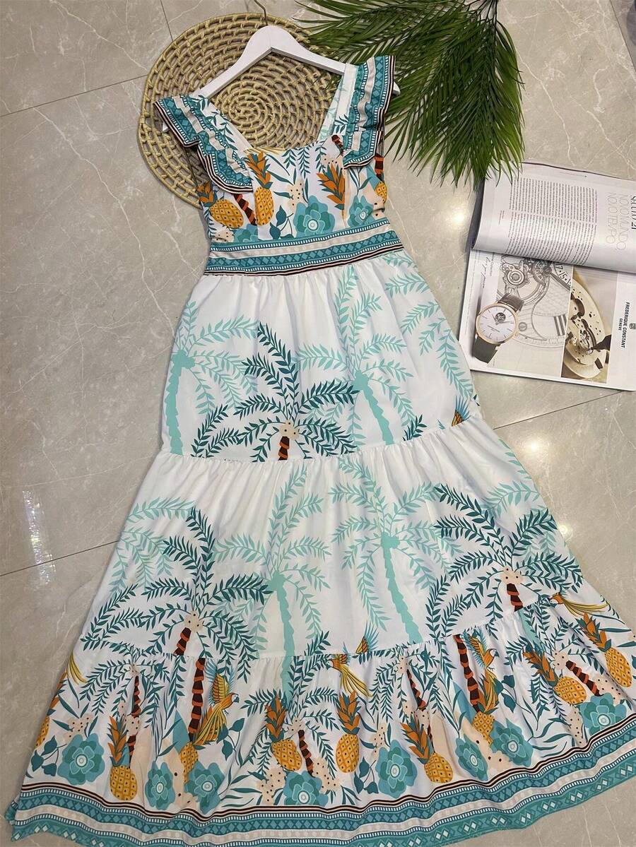 Long Dress With Print, Lined, With Built-In Bra Cups, Made Of Pretty, Fashionable Crepe Fabric. - 水綠 - 查看 1