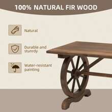 Solid Wood Garden Table, Balcony Table, Wooden Table, Model With Wheels, Weather-Resistant, Natural Finish, 113 X W 60 X H 65 Cm - Camel - View 4