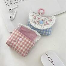 Floral Print Coin Purse Headphone Storage Bag Small Change Purse Coin Bag Lovely Coin Pouches Lace Earphone Case - 藍色 - 查看 7