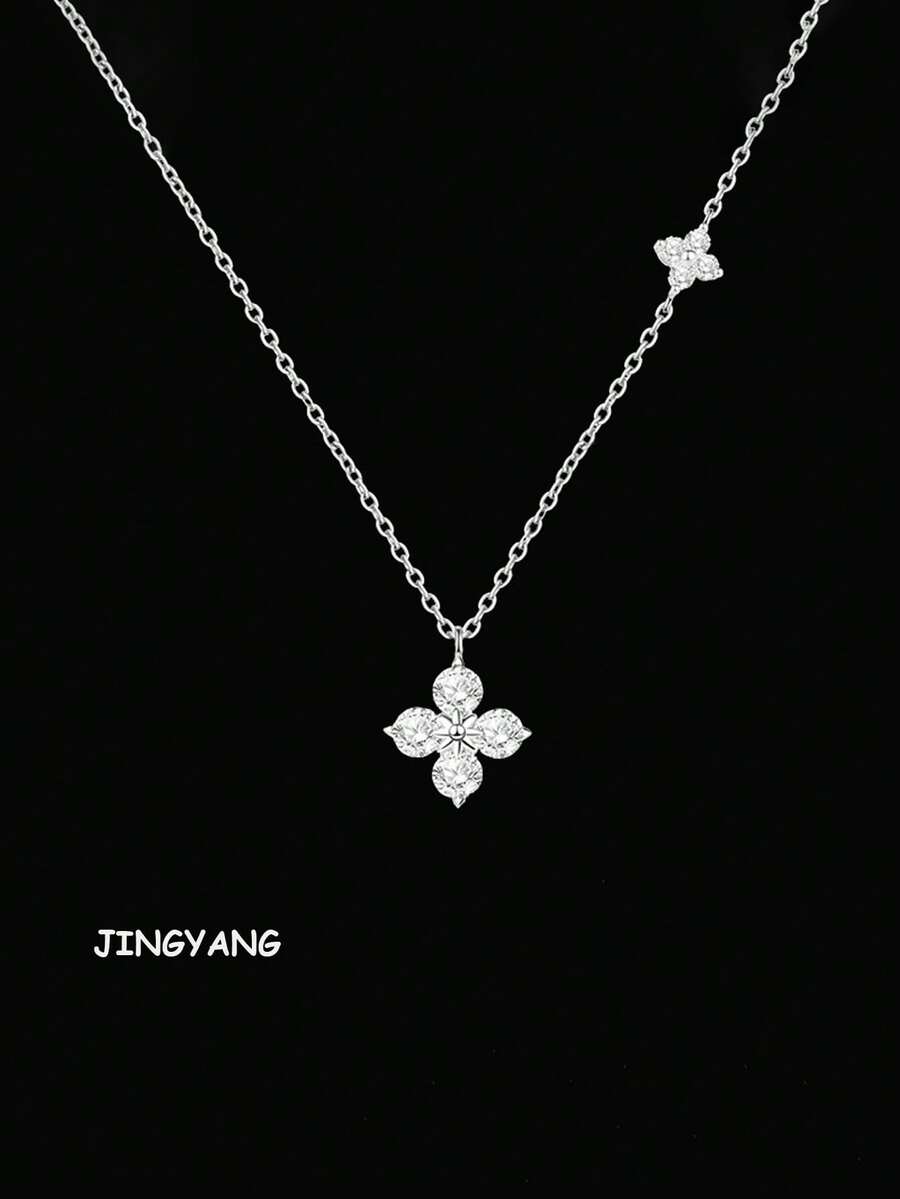 1 chiếc vòng cổ hoa đá Moissanite dành cho nữ, quà tặng sinh nhật cho bạn gái. - Bạc - Xem 1