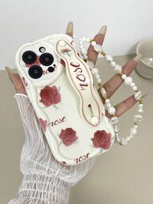 1pc Fashion Wristband With 2D Red Rose Print, Thick High-Impact Phone Protective Case With Matching Wristband And Stand Function, Comes With Asymmetrical White Bracelet, Suitable For Self-Use Or Couples Valentine's Day Gift, Compatible With Apple And Phones - Multicolor - View 1