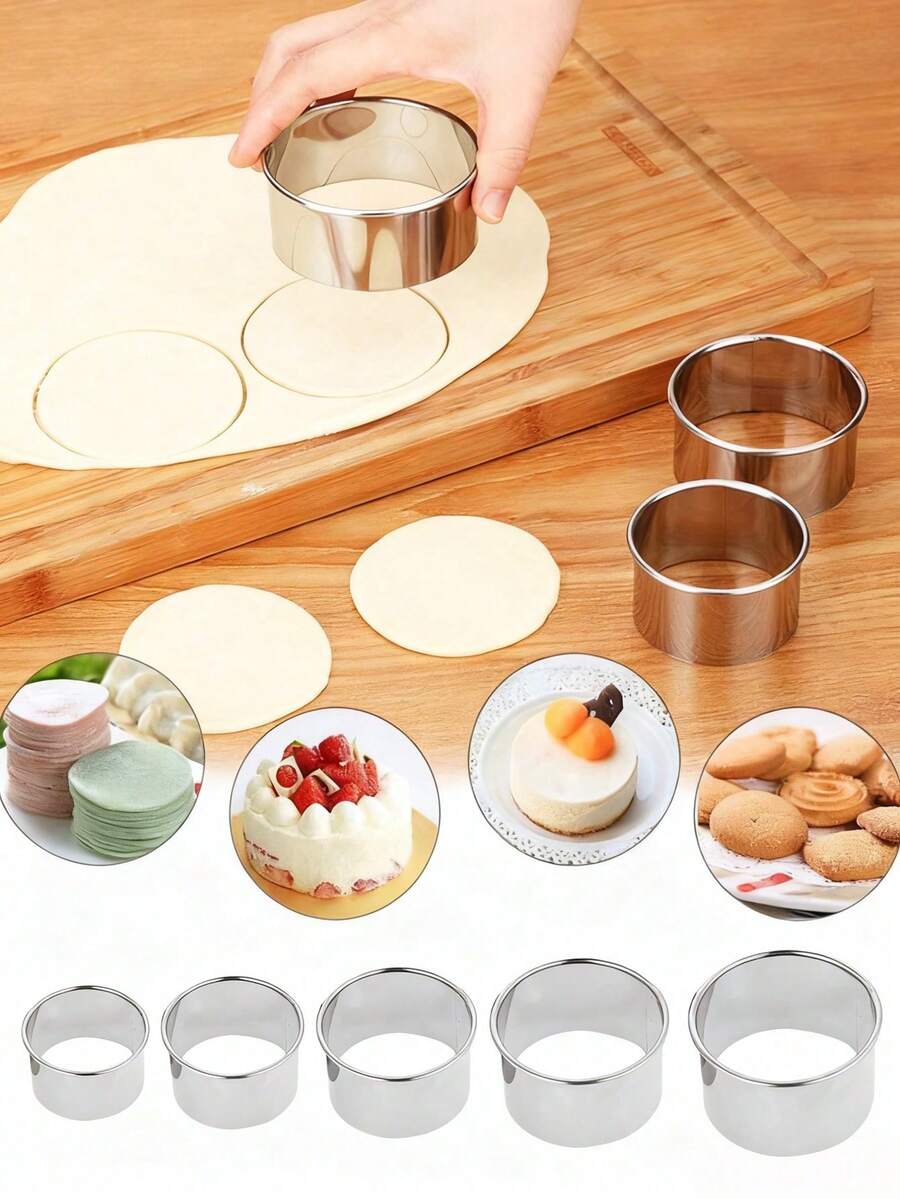 5-Piece Stainless Steel Dumpling Skin Cutter Set, Round Cookie Cutter, Multi-Function Dough Round Cutter Suitable For Baking, Dumplings, Empanadas, Ravioli And Pastries - Multicolor - View 1