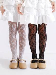 2 peças Meias-calças Transparentes com Recortes para Meninas, Meias de Tule Leves, Primavera/Verão - Multicolorido - Visão 12