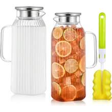 Glass Pitcher, 68oz Water Pitcher With Lid And Precise Scale Line, 18/8 Stainless Steel Iced Tea Carafe, Easy Clean Heat Resistant Borosilicate Jug For Juice, Milk, Cold Or Hot Beverages - 68oz-Sọc-2 cái - Xem 8