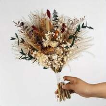 17-calowy bukiet z naturalnych suszonych kwiatów – wystrój wnętrz i wesel w stylu boho, w neutralnych odcieniach beżu, brązu, bieli, zieleni i złota – trwała kompozycja kwiatowa, idealna na środek stołu, do wazonu, jako dekoracja stołu – idealna na wesela, do salonów, biur – elegancka dekoracja w stylu boho, element centralny biura, styl rustykalny, rękodzieło, ozdobne łodygi, organizator imprez - Wielokolorowe - Zobacz 7