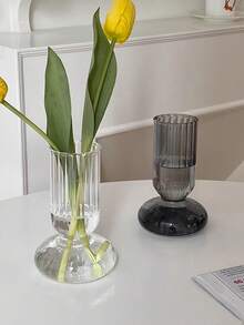 2pcs Thick Transparent Striped Glass Round Bottom Vase, European Countryside Style Decor Vase For Plants, Flowers, Geometric Shape, Suitable For All Seasons - 1PC - View 3
