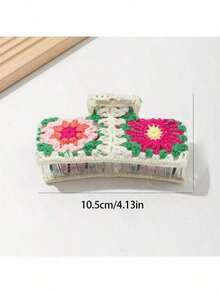 1pc Women's Bohemian Knitted Flower, Cherry, Strawberry Design Hair Clip Headpiece, Matte Non-Slip Hair Claw Clip Bun Maker Suitable For Beach, Holiday, Wedding, Party, Daily Use - Multicolor - View 4