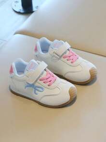 女童蝴蝶结装饰休闲运动鞋 – 可调节魔术贴搭扣，绒面革和皮革鞋面，轻便鞋底，时尚日常幼儿儿童鞋履 - 米色 - 查看 5