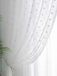 1pc White Fluffy Pom-Pom Design Cute Sheer Curtain, Easy To Hang, Suitable For Balcony, Living Room, Bedroom Decor, No Track Or Rod Included, Suitable For Holiday, Home Decor, Celebration Events, All Seasons - White - View 3