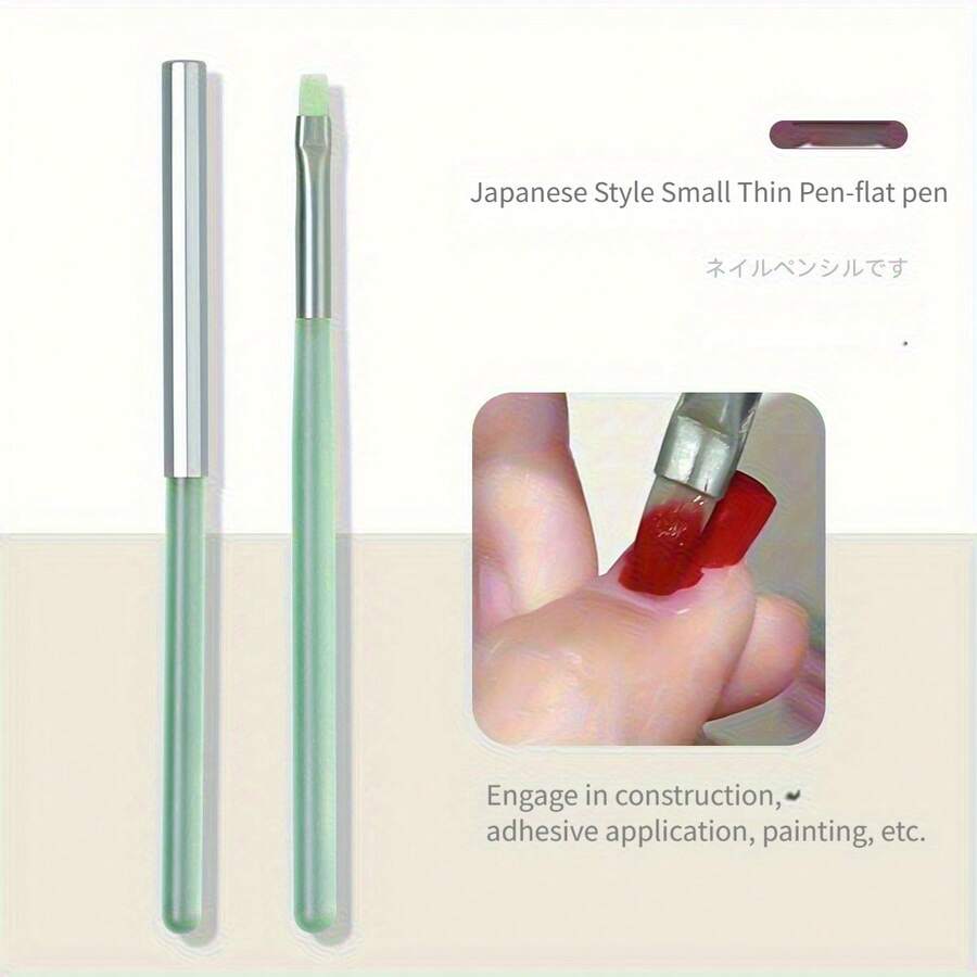 [New Arrival] Japanese High-End Rounded Nail Art Gel Painting Pen, Uniform Gel Application, Thin Brush, 2pcs Set - Pink Round Head, Green Flat Head - Green - View 1