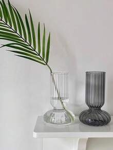 2pcs Thick Transparent Striped Glass Round Bottom Vase, European Countryside Style Decor Vase For Plants, Flowers, Geometric Shape, Suitable For All Seasons - 1PC - View 6