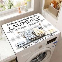 1pc Vintage Laundry Room Decor - Non-Slip Washing Machine And Dryer Top Cover With Vintage Laundry Design - Polyester Fiber Protective Cover - Non-Slip Surface, Laundry Room Decoration - Suitable For Front-Loading Washing Machines And Dryers - Multicolor - View 3