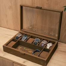 Personalized Watch Box, Customizable Engraved Watch Organizer With Glass Lid, Exquisite Watch Stand, Men's Watch Organizer, A Gift For Husband, Boyfriend Or Father. Watch Organizer. Stylish Box For Holidays. A Multi-Functional Storage Box Combining Jewelry And Watch Storage, Suitable For Desktops And Drawers. - Coffee Brown - View 9