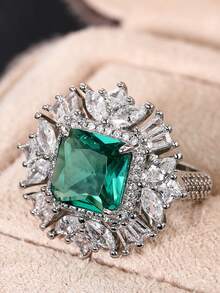 1 pieza Anillo cuadrado de circonita cúbica de moda para mujer, adecuado para boda, compromiso, fiesta, regalo del Día de San Valentín - 1# - Ver 4