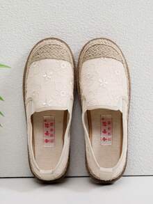 女士学院风平底休闲米色渔夫鞋，低帮透气略宽百搭草编鞋 - 米色 - 查看 12