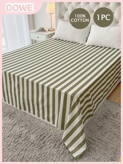 1pc 100% Cotton Bedsheet, Striped Washed Cotton, Natural Texture, Soft & Comfortable, Unisex Dorm Bedding, School Dormitory Supplies, Minimalist Bedroom Decor