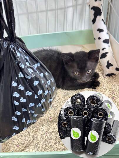 10个装狗狗便便袋，防漏、耐用、便携式分配器，可爱爪印图案，适用于室内、室外、散步、桌面清理、宠物用品